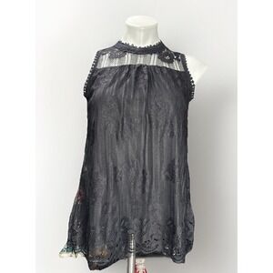 Paper + Tee‎ Small Black Lace Baby Doll Shirt High Neck